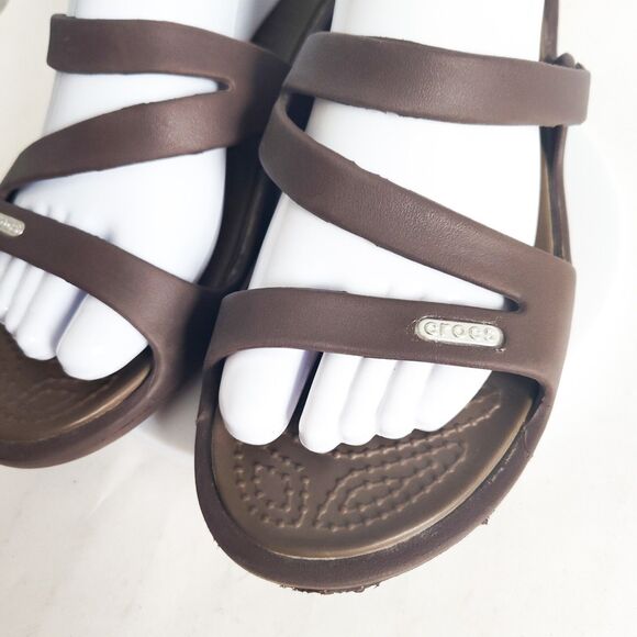 Crocs Comfort Sandals Size 9 Iconic Swiftwater Brown Slides Waterproof Wedge - Picture 5 of 10